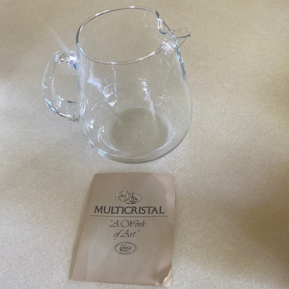 1980’s Multicristal hand blown, handcrafted clear crystal 74oz. serving pitcher